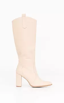 High leather-look boots with heel | beige | Guts & Gusto