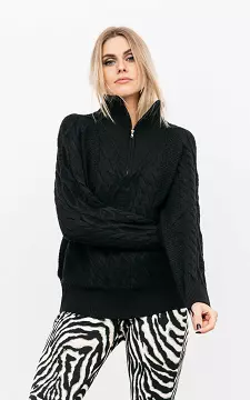 Turtleneck sweater with half-zip  | Black | Guts & Gusto