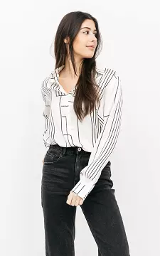 Blouse with striped pattern | black white | Guts & Gusto