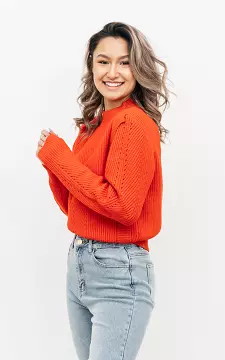 Sweater with shoulder pads | coral red | Guts & Gusto