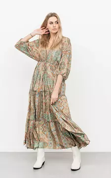 Maxi dress with v-neck | green cognac | Guts & Gusto