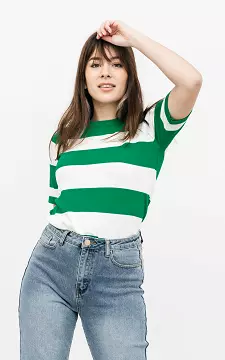 Striped t-shirt with round neck | white green | Guts & Gusto
