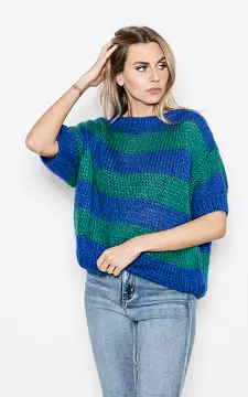 Gestreepte trui met korte mouwen | blauw groen | Guts & Gusto