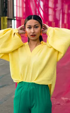 Cotton blouse with v-neck | Yellow | Guts & Gusto