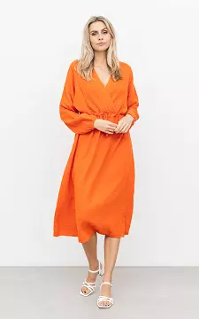 Katoenen jurk met overslag v-hals | oranje | Guts & Gusto