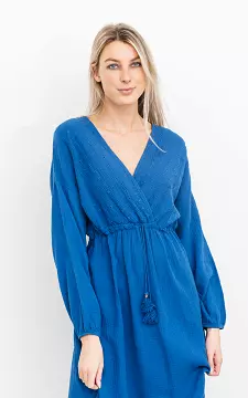 Katoenen jurk met overslag v-hals | blauw | Guts & Gusto