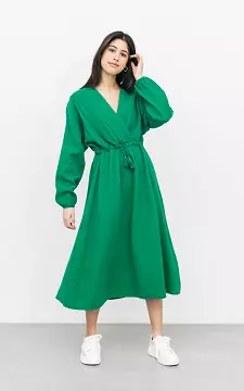 Katoenen jurk met overslag v-hals | groen | Guts & Gusto