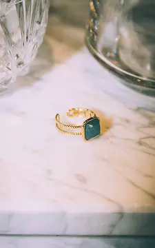 Verstelbare ring met gekleurde steen | Goud Petrol | Guts & Gusto