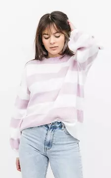 Striped sweater with round neck | white lilac | Guts & Gusto