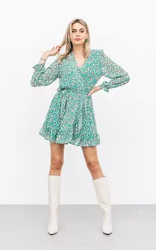 V-neck dress with waist tie | green pink | Guts & Gusto