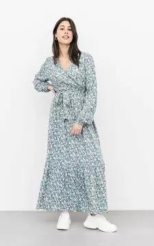 Maxi jurk met bloemetjes print | groen lichtblauw | Guts & Gusto