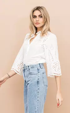 Embroidered blouse with buttons | white | Guts & Gusto