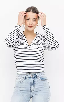 Striped shirt with collar | white dark blue | Guts & Gusto
