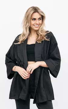 Oversized kimono met strikdetail | zwart | Guts & Gusto