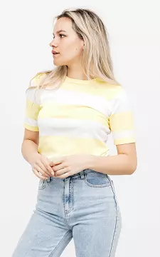 Gestreept t-shirt met ronde hals | geel wit | Guts & Gusto