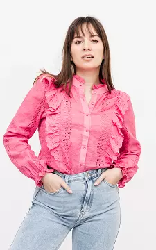 Katoenen blouse met ruches | roze | Guts & Gusto