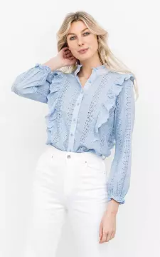 Katoenen blouse met ruches | Lichtblauw | Guts & Gusto