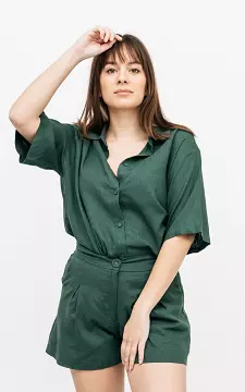 Cotton blouse with cropped sleeves | dark green | Guts & Gusto