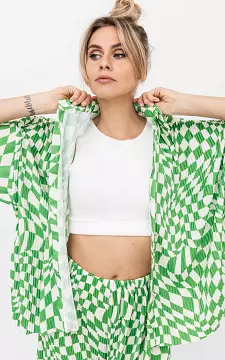 Checkered pleated blouse | white light green | Guts & Gusto