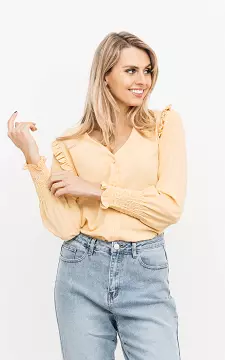 V-neck blouse with ruffles | yellow | Guts & Gusto