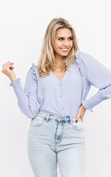 V-hals blouse met ruches | Lila | Guts & Gusto