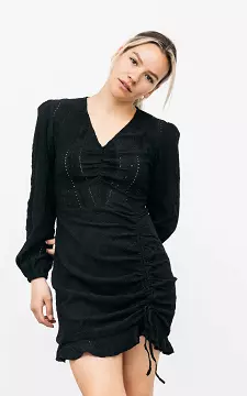 V-hals jurk met plooieffect | zwart | Guts & Gusto
