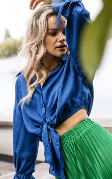 Cropped blouse with waist tie | Cobalt Blue | Guts & Gusto
