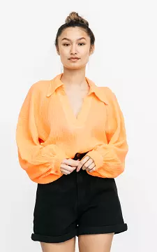 Katoenen blouse met v-hals | neonoranje | Guts & Gusto