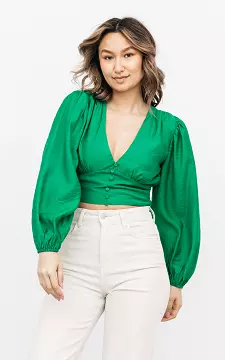 Crop top with balloon sleeves | green | Guts & Gusto