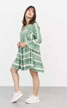 Katoenen wijd uitlopende jurk | Groen Wit | Guts & Gusto