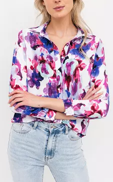 Blouse with coloured print | white purple | Guts & Gusto
