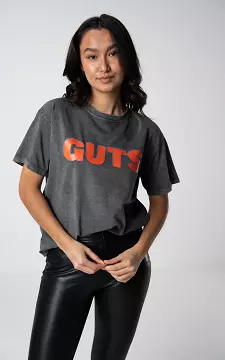 Katoenen shirt 'Guts' | Donkergrijs Koraalrood | Guts & Gusto