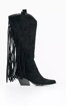 High cowboy boots with frills | Black | Guts & Gusto