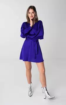 Satin look jurk met strikdetail | Kobalt Blauw | Guts & Gusto