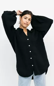 Katoenen blouse met knoopjes | Zwart | Guts & Gusto