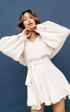 Cotton dress with tie | Cream | Guts & Gusto