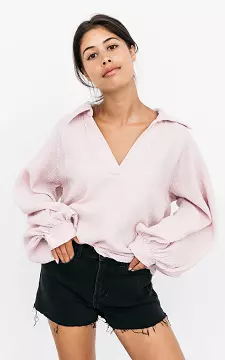 Katoenen blouse met v-hals | Oudroze | Guts & Gusto