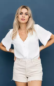 V-hals blouse met korte mouwen | Wit | Guts & Gusto
