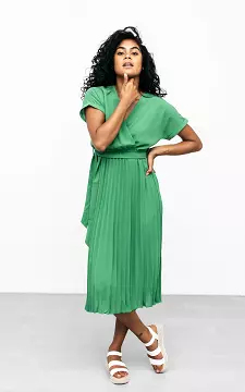 Pleated dress with waist tie | Green | Guts & Gusto