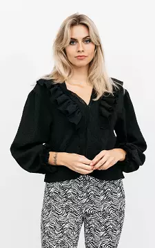 Blouse with lace details and flounces | Black | Guts & Gusto