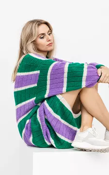 Knitted dress with v-neck | Green Purple | Guts & Gusto