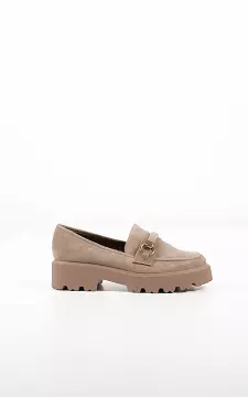 Suede look loafers with gold-coloured details | Taupe | Guts & Gusto