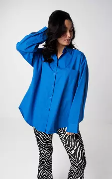 Basic blouse with breast pocket | Blue | Guts & Gusto