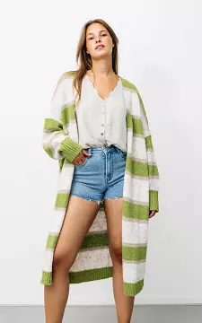 Long cardigan with stripes | Green Cream | Guts & Gusto