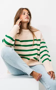 Round neck sweater with stripes | Cream Green | Guts & Gusto