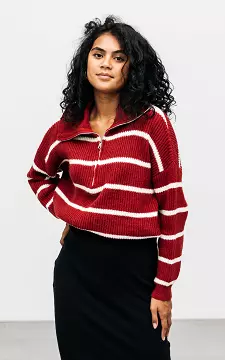 Gestreifter Pullover mit Reißverschluss | Rot Weiß | Guts & Gusto