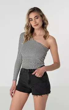 One-shoulder top with striped pattern | Black White | Guts & Gusto