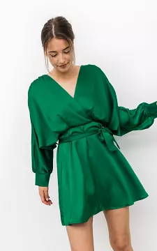 Satin look jurk met strikdetail | Groen | Guts & Gusto