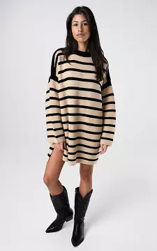 Striped dress with round neck | Beige Black | Guts & Gusto