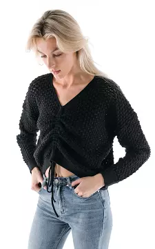 V-hals trui met strikdetail | Zwart | Guts & Gusto